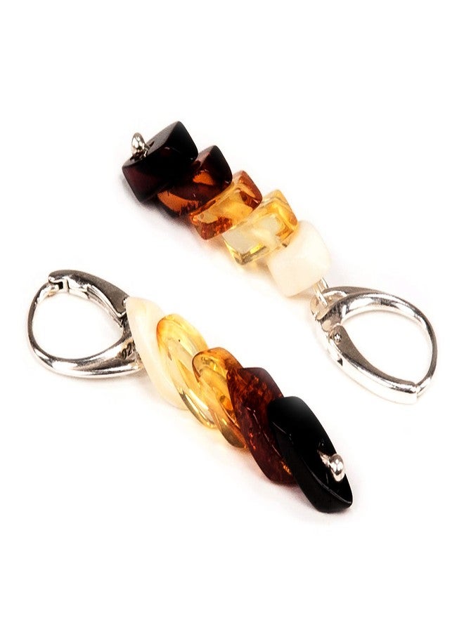AMBERAGE Baltic Amber Earrings - Handmade Genuine Amber Jewelry with Leverback Closure - Natural Gradient from Milky to Cherry Amber - Made in Lithuania with Certificate & Pouch - Image 1