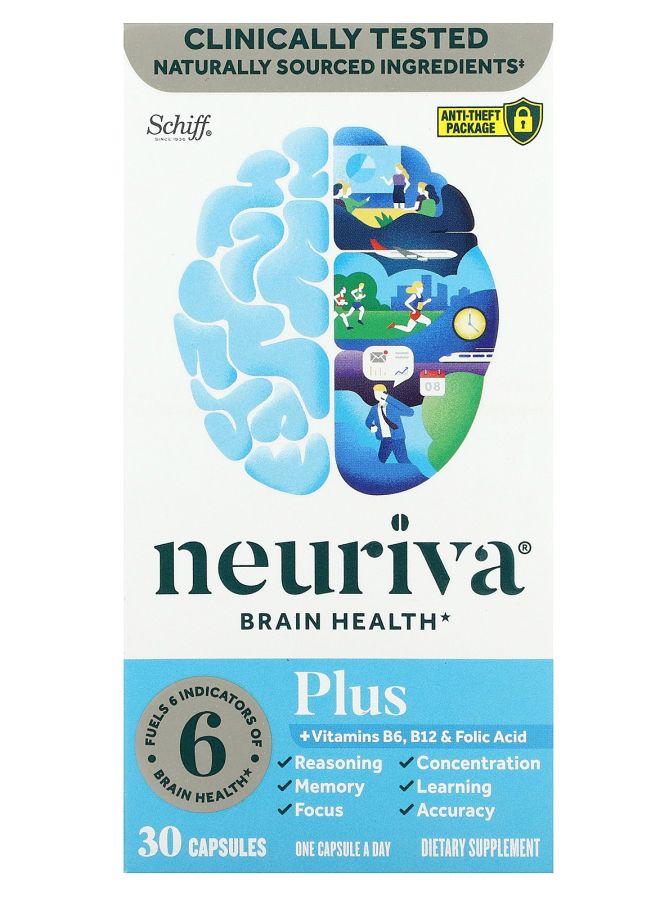 Neuriva Brain Health Plus Vitamins B6 B12 & Folic Acid 30 Capsules