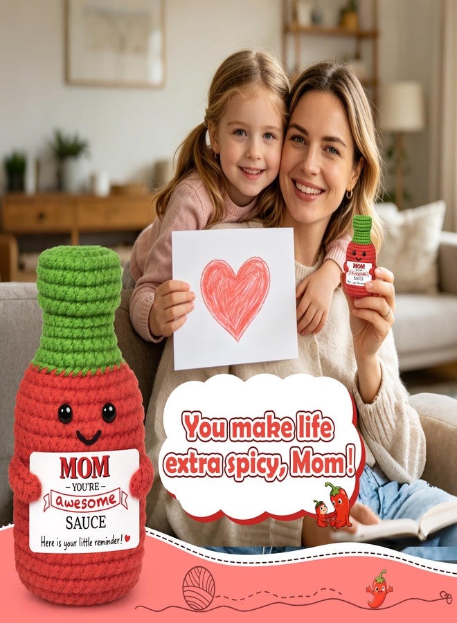 BVXFR Mom Birthday Gifts from Son Daughter, Christmas Best Mom Ever Gifts for New Moms Bonusmom Stepmom Mother in Law Handmade Crochet Hot Sauce Doll I Love You Mom's Gift for Mama Mommy - Image 3