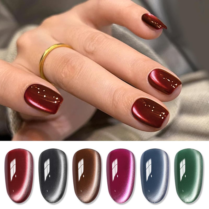 Born Pretty Cat Magnetic Eye Gel Nail Polish, Fall Winter Retro Cat Magnetic Gel, Pink Brown Blue Gray Green Magnetic Soak Off Nail Art Salon Manicure Home Gift 7ML 6PCS - Image 1