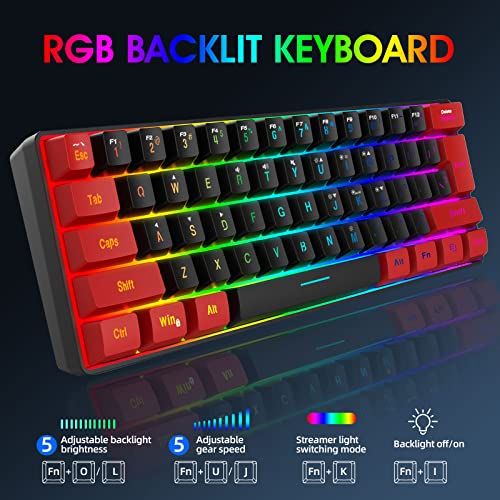 Snpurdiri 60% Wired Gaming Keyboard, Ultra-Compact RGB Backlit Small Gaming Keyboard for PC Computer Gamer (Red and Black) - Image 4