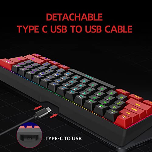 Snpurdiri 60% Wired Gaming Keyboard, Ultra-Compact RGB Backlit Small Gaming Keyboard for PC Computer Gamer (Red and Black) - Image 2