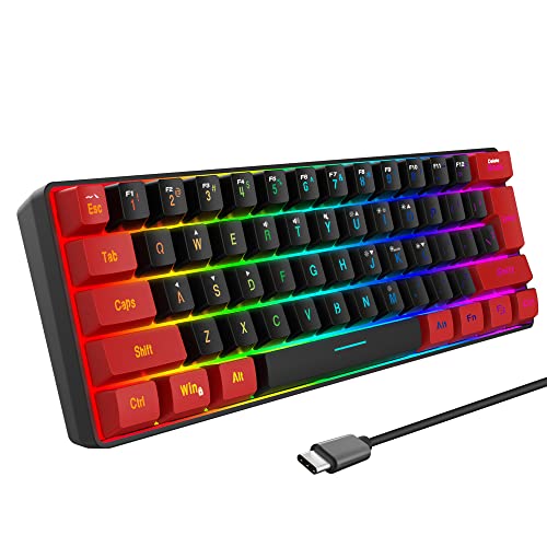 Snpurdiri 60% Wired Gaming Keyboard, Ultra-Compact RGB Backlit Small Gaming Keyboard for PC Computer Gamer (Red and Black) - Image 1