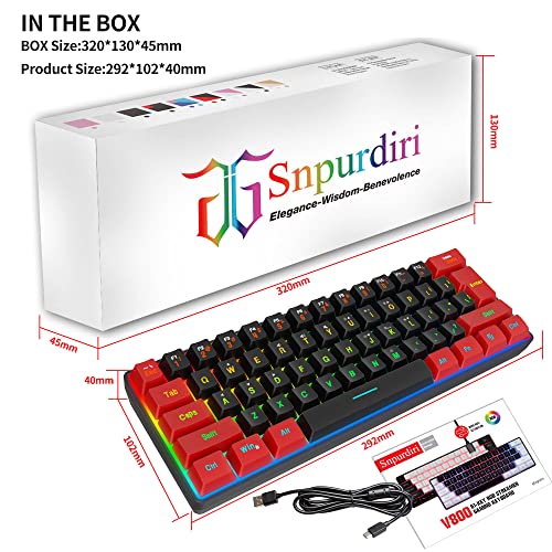 Snpurdiri 60% Wired Gaming Keyboard, Ultra-Compact RGB Backlit Small Gaming Keyboard for PC Computer Gamer (Red and Black) - Image 5