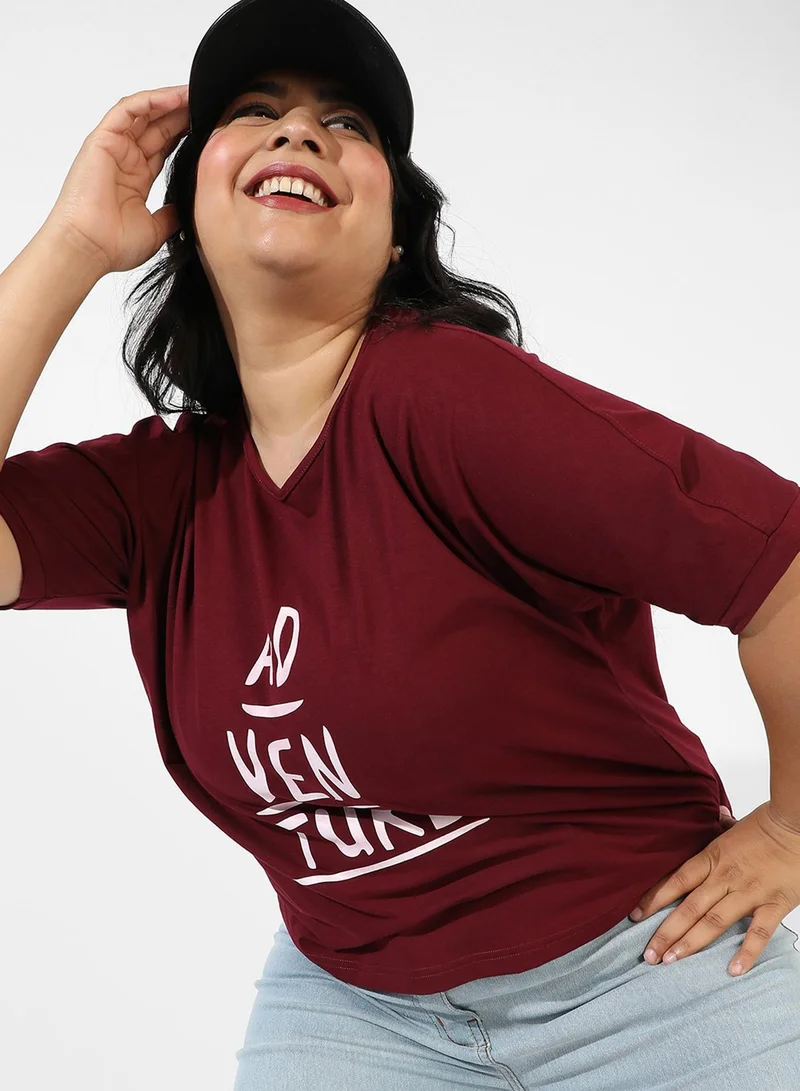 Instafab Plus Women's Maroon Slogan Top