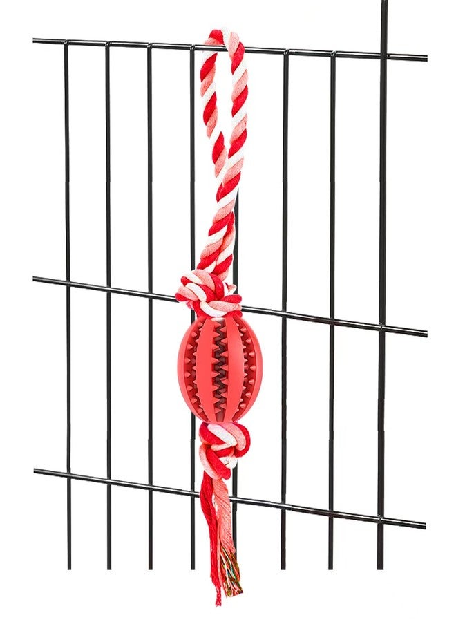 Engorgio Interactive Dog Chew Toys Crate Training Aids for Puppies, Puzzle Treat Dispenser with Rope Dogs Toy Ball Reduce Stress Anxiety Peanut Butter Dog Food Treat Dispenser Toys (Red) - Image 2