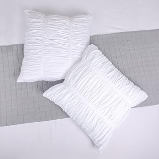 JNG Kraftlab JNG Kraftlab White Farmhouse Euro Shams Set of 2 with All-Over Boho Crinkles 26x26 European Sham 100% Cotton Shabby  - Image 1