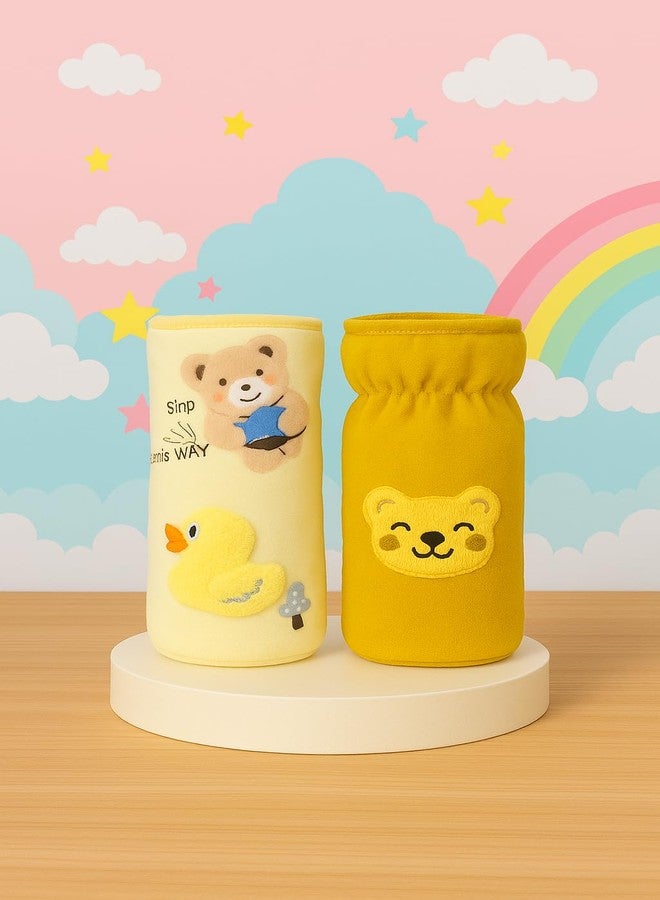 Alya The Cheeky Kidzz Pack of 2 New Born Baby Nursing Feeding Bottle Cover with Soft Stretchable Velvet Attractive Cartoon Design I Baby Milk Feeder Bottle Cover 150 ML-250 ML (Design 512) - Image 1