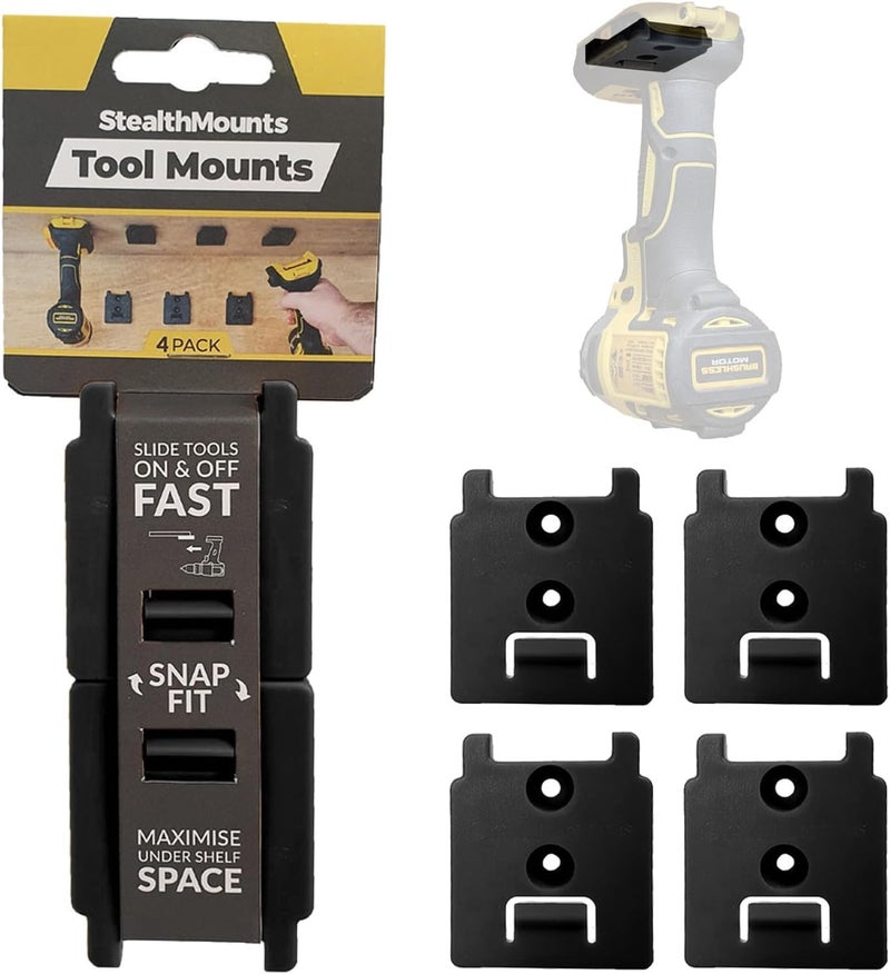 StealthMounts Tool Holder Compatible with DeWalt 20v60v 4 Pack Black StealthMounts Locking Tool Mounts Made in the UK
