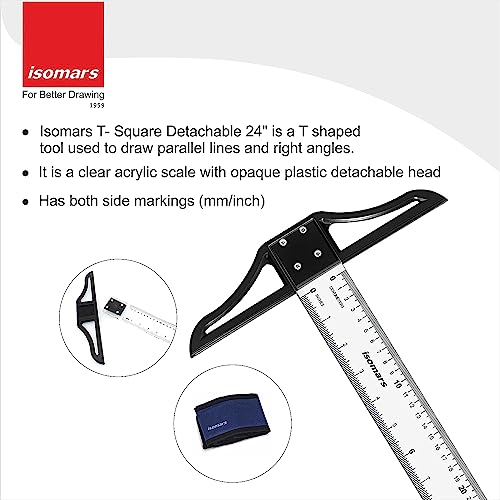 Isomars T Square – 24 Inch Detachable Scale for Technical Drawing, Drafting & Engineering | Comes with Detachable Head for Precision and Portability - Image 4