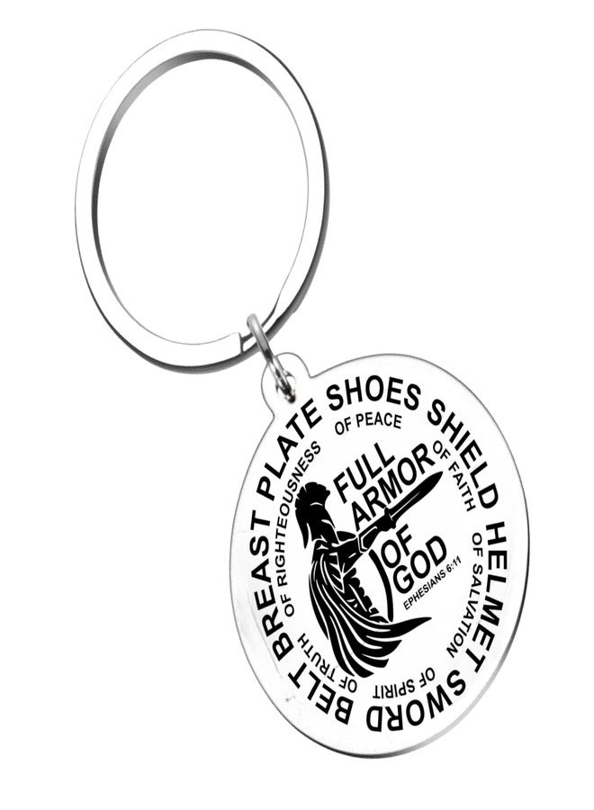 M Men Style Full Armor of God Keychain | Ephesians 6:11 Scripture Engraved Stainless Steel Keychain for Men & Women | Christian Faith Gift | Bible Verse Inspirational Keyring Skey2025862 - Image 1