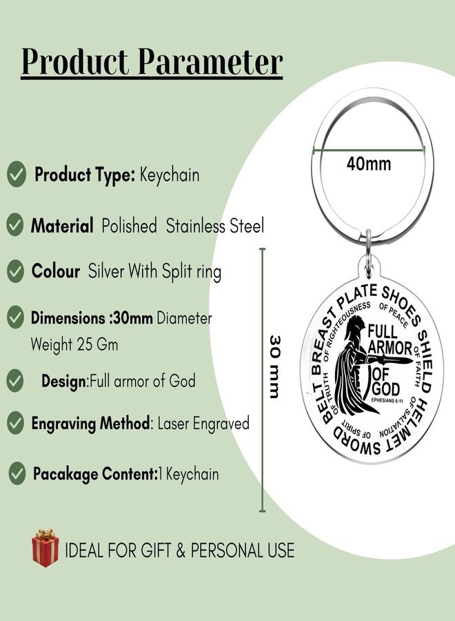M Men Style Full Armor of God Keychain | Ephesians 6:11 Scripture Engraved Stainless Steel Keychain for Men & Women | Christian Faith Gift | Bible Verse Inspirational Keyring Skey2025862 - Image 2