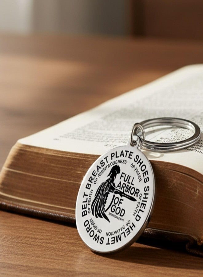 M Men Style Full Armor of God Keychain | Ephesians 6:11 Scripture Engraved Stainless Steel Keychain for Men & Women | Christian Faith Gift | Bible Verse Inspirational Keyring Skey2025862 - Image 3