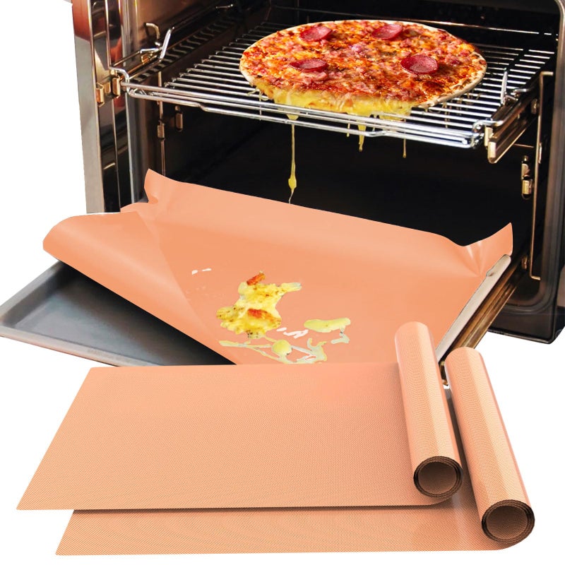 Demiwise 2 Pack Copper Oven Liners for Bottom of Oven Oven Protector 16x24 Inch Thick Heavy Non Stick Teflon Oven Mats BPA and PFOA Free Reusable Baking Mat Oven Liners for Bottom of Electric Oven