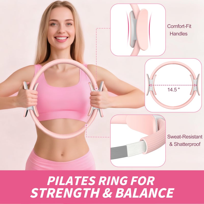 NANATI Pilates Kit 17PCS,Pilates Essential Kit for Women, Pilates Equipment with 14.5" Pilates Ring and Ball,8 Resistance Bands,Dumbbells & Grip Socks Accessories, Home Pilates Workout Kit for Starter - Image 3