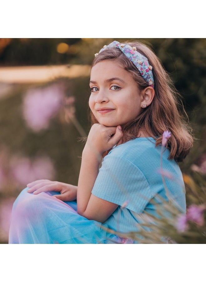 FROG SAC FROG SAC Floral Knot Headband for Girls, Pearl Stud Knotted Headbands for Kids, Flower Studded Hair Band Accessories for Children, Cute Comfortable Back to School Hairband  - Image 2