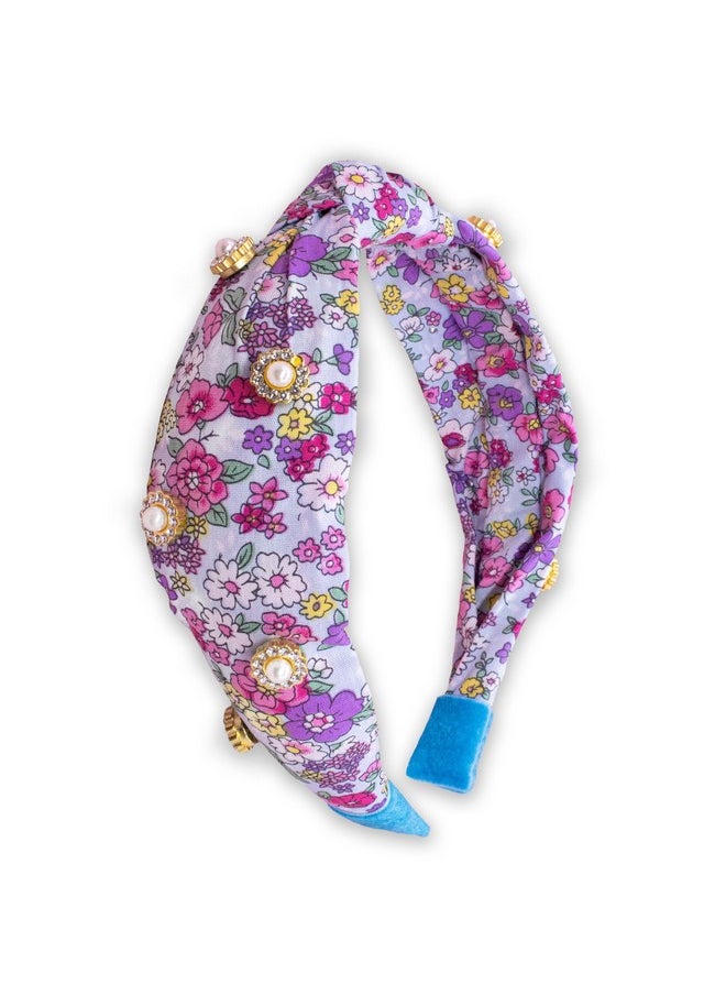 FROG SAC FROG SAC Floral Knot Headband for Girls, Pearl Stud Knotted Headbands for Kids, Flower Studded Hair Band Accessories for Children, Cute Comfortable Back to School Hairband  - Image 1