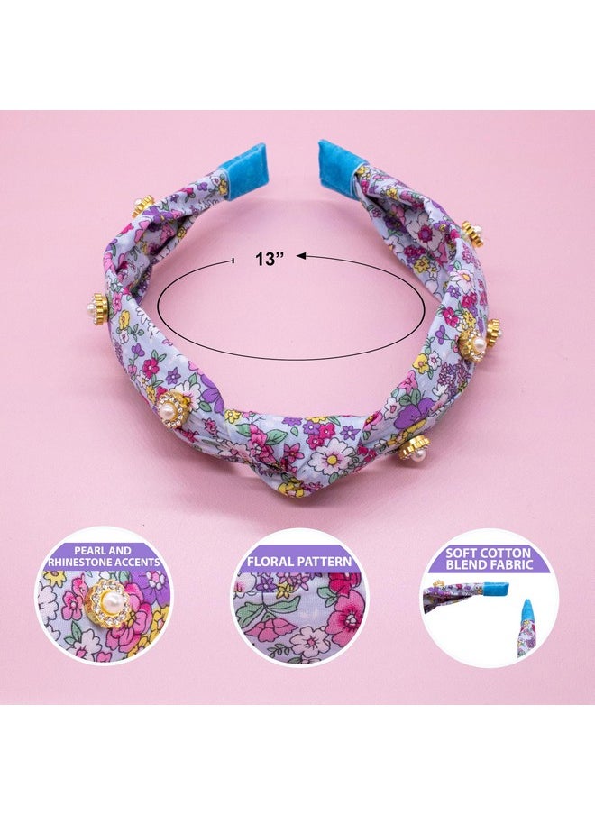 FROG SAC FROG SAC Floral Knot Headband for Girls, Pearl Stud Knotted Headbands for Kids, Flower Studded Hair Band Accessories for Children, Cute Comfortable Back to School Hairband  - Image 4