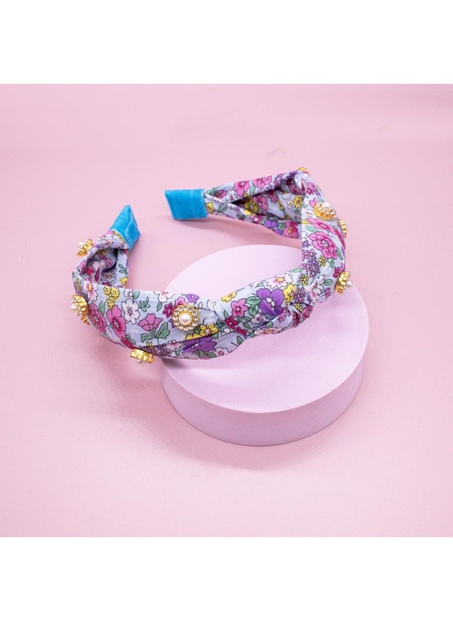 FROG SAC FROG SAC Floral Knot Headband for Girls, Pearl Stud Knotted Headbands for Kids, Flower Studded Hair Band Accessories for Children, Cute Comfortable Back to School Hairband  - Image 5