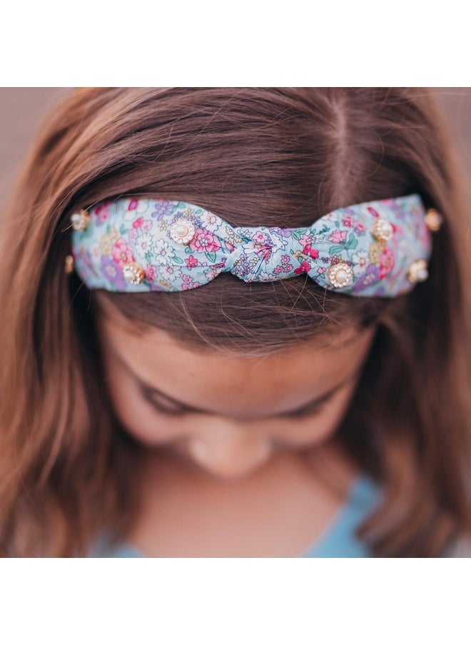 FROG SAC FROG SAC Floral Knot Headband for Girls, Pearl Stud Knotted Headbands for Kids, Flower Studded Hair Band Accessories for Children, Cute Comfortable Back to School Hairband  - Image 3