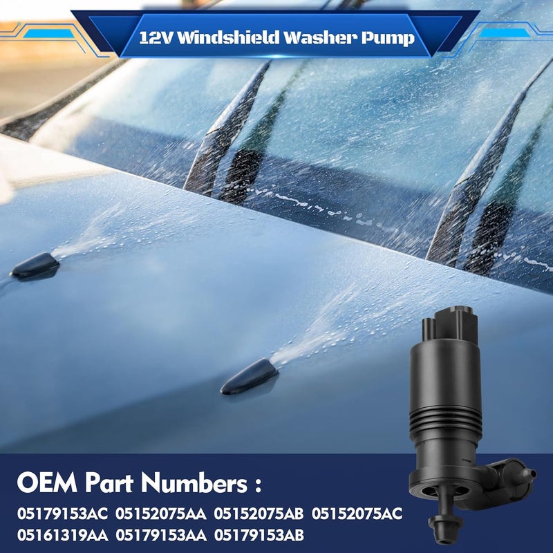 General purpose design Windshield Washer Pump w/Grommet, Replacement for Jeep Grand Cherokee Wrangler Commander Compass Patriot | Dodge Grand Caravan Durango Journey Nitro | Chrysler Town & Country Aspen, 05179153AC Budget friendly sizing alternatives - Image 2