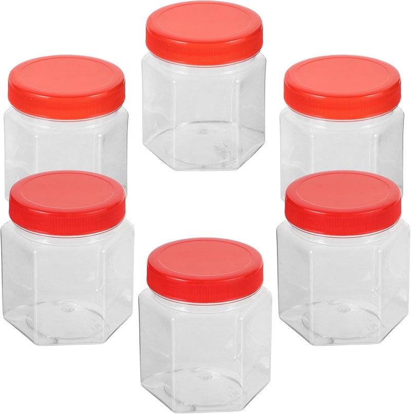 6pcs Plastic Airtight Food Storage Jars Set, 280ml and 300ml Hexagonal Dry Fruit Containers for Kitchen Pantry Organization and Home Grain Storage - Image 1