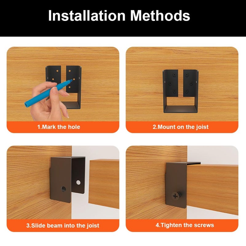Lifgarfe 4""X6"" Concealed Joist Hanger Bracket Outdoor Accents Concealed-Flange Fit For 4""X6"" Beam Swing Handrail And Fence - Image 5