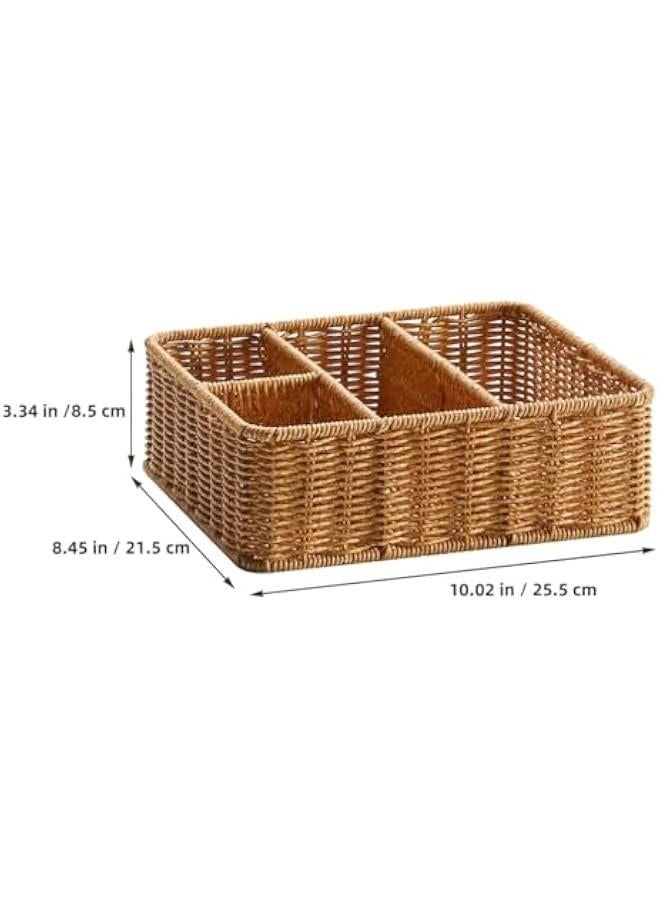Wicker Divided Storage Basket, Rectangular Hand-woven Baskets Plastic Drawer Baskets Organizer for Organizing Cabinet Coffee Table Toilet Paper  - Image 2