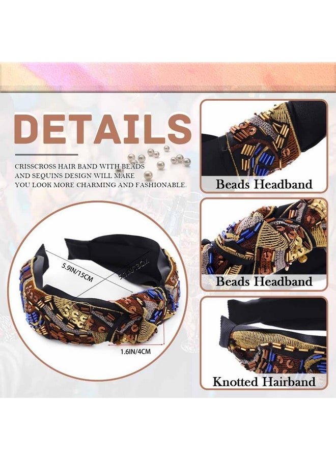 Woeoe - Bead Knotted Hair Loop Sequin No Slip Headband Crisscross Hair Band Party Festival Hair Accessories For Women Girls - Image 1