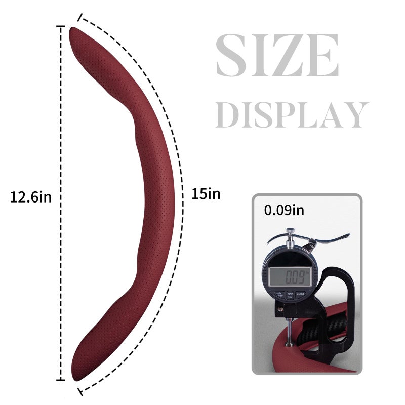 Aotoyou Car Steering Wheel Cover Leather Snap On 3Pcs Set Non-Slip Protector Wrap Steering Wheel Accessories 14.5-15 inch Universal Wine Red - Image 5