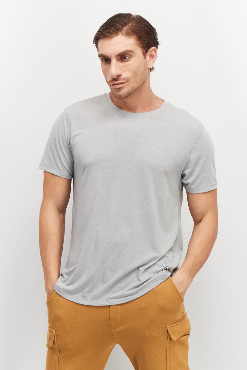 Layer 8 Men Sportswear Fit Short Sleeve Training Droptail T-Shirt, Light Grey - Image 1