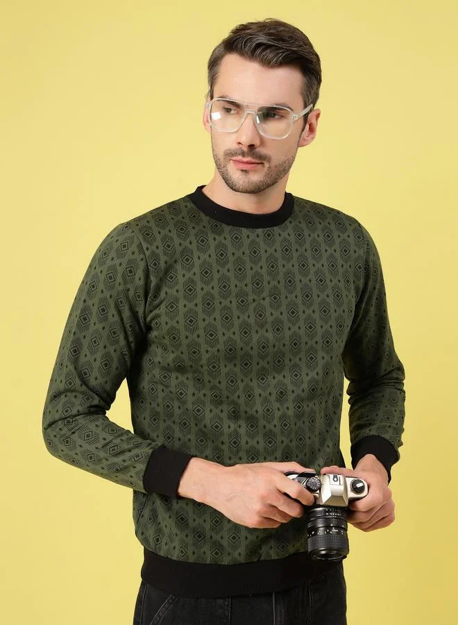 Take Two Men Olive All Over Print Fleece Sweatshirt By Rigo