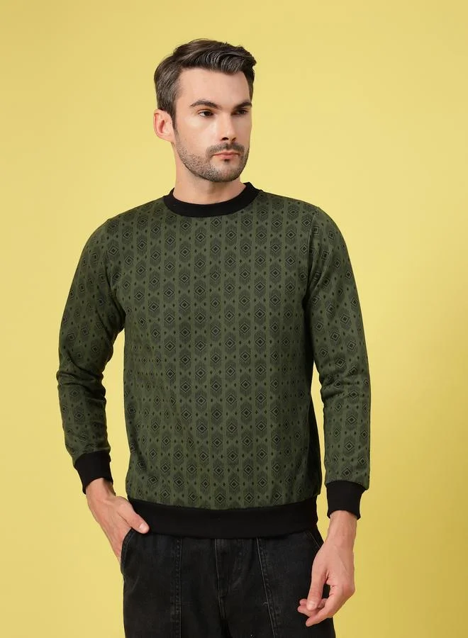Take Two Men Olive All Over Print Fleece Sweatshirt