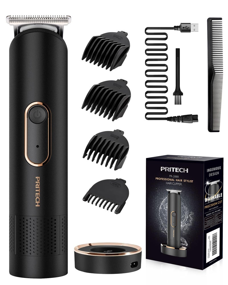 PRITECH Manscape Trimmer for Men, Beard Trimmer for Men, Rechargeable Shavers for Men, Electric Razor for Men, Cordless Hair Clippers, Waterproof Body Trimmer with Standing Recharge Dock(Black) - Image 1