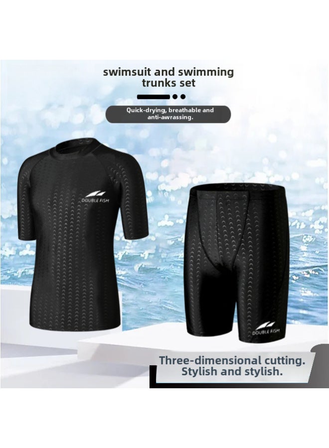 Loquat Pisces Men's Shark-like Swimsuit Plus Size Five-point Quick-drying Anti-embarrassment Sun Protection Boxer Swimming Trunks Professional Swimming Suit-Color:Imitation Shark Swimsuit + Swimming Trunks- - Image 4