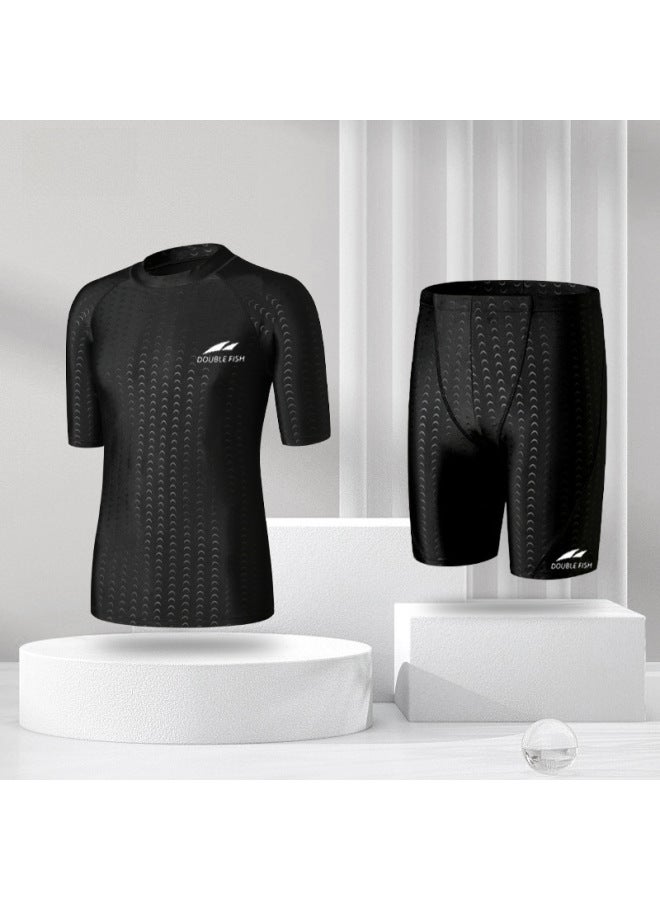 Loquat Pisces Men's Shark-like Swimsuit Plus Size Five-point Quick-drying Anti-embarrassment Sun Protection Boxer Swimming Trunks Professional Swimming Suit-Color:Imitation Shark Swimsuit + Swimming Trunks- - Image 1