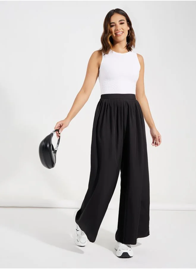 ستايلي Flowy Wide Leg Pants with Half Elastic Waistband