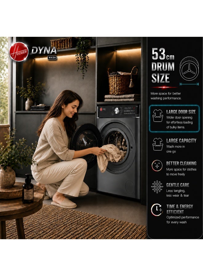 HOOVER Washer-Dryer Combo, 8kg Wash, 5kg Dry, 1400 RPM, 17 Programs, Inverter Motor, Knob & Touch Control Panel, 1 Year Manufacturer & 10-Year Warranty on Inverter Motor,Lava Grey - HWD-M8514-G 8 kg HWD-M8514-G Lava Grey - Image 5