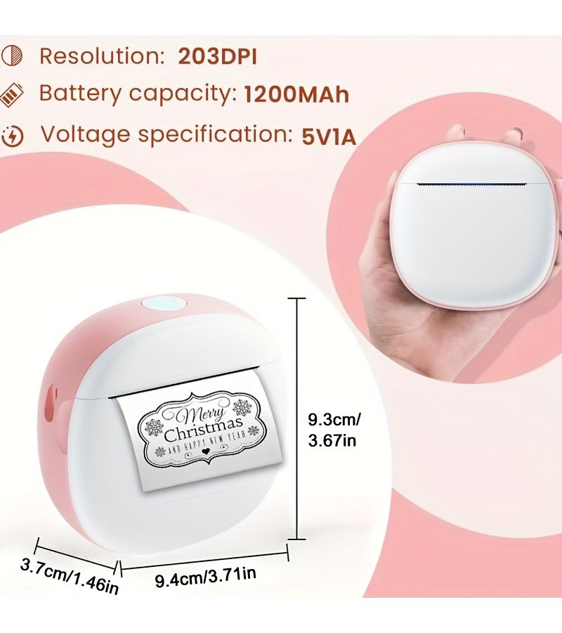 Purple Wireless Mini Printer Portable Thermal Label Maker With 1 Roll Thermal Paper 203 DPI For Notes Diaries Work Receipts DIY Crafts - Image 4