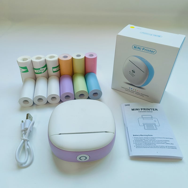 Purple Wireless Mini Printer Portable Thermal Label Maker With 1 Roll Thermal Paper 203 DPI For Notes Diaries Work Receipts DIY Crafts - Image 3
