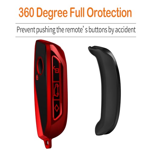 Sindeda for BMW Key Fob Cover with Keychain Soft Full Protection Key Shell Key Case Compatible with 2023 2024 New 5/7 Series 740i 760i X1 X5 X6 X7 XM IX IX3 I5 I7 (Red) - Image 4