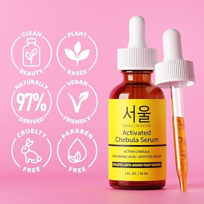 SeoulCeuticals Chebula Active Serum for Face - Korean Skin Care Anti Aging Natural K Beauty Skincare With Hyaluronic Acid + Spotted Orchid for Healthy, Youthful Glowing Skin 1oz - Image 4