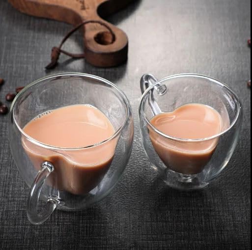 Ash  Roh Ash & Roh Heart Shape Double Walled Glass Cups, Insulated Coffee and Tea Mugs with Handle, Clear Borosilicate Cups for Hot & Iced Drinks Glass (Pack of 2, 150ml) - Image 2