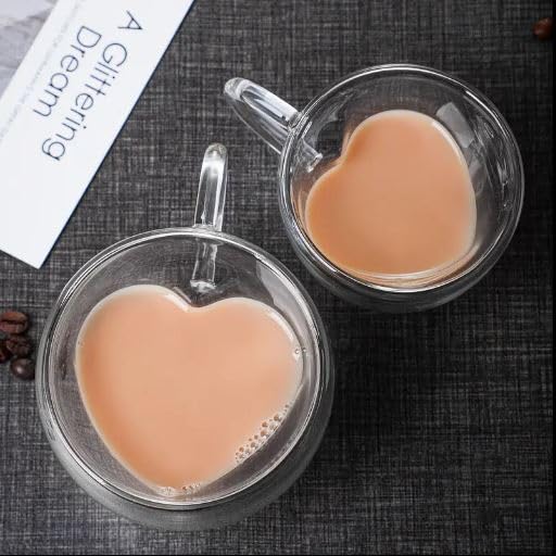 Ash  Roh Ash & Roh Heart Shape Double Walled Glass Cups, Insulated Coffee and Tea Mugs with Handle, Clear Borosilicate Cups for Hot & Iced Drinks Glass (Pack of 2, 150ml) - Image 4