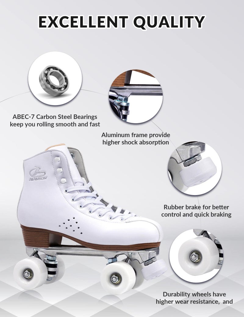 PAPAISON Roller Skates for Women and Girls, Deluxe 2 Layer Microfiber Leather Double Row-Classic Roller Skates for Men, Professional Outdoor Indoor Quad-Skates for Kids & Adults - Image 3