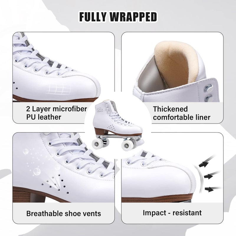 PAPAISON Roller Skates for Women and Girls, Deluxe 2 Layer Microfiber Leather Double Row-Classic Roller Skates for Men, Professional Outdoor Indoor Quad-Skates for Kids & Adults - Image 5