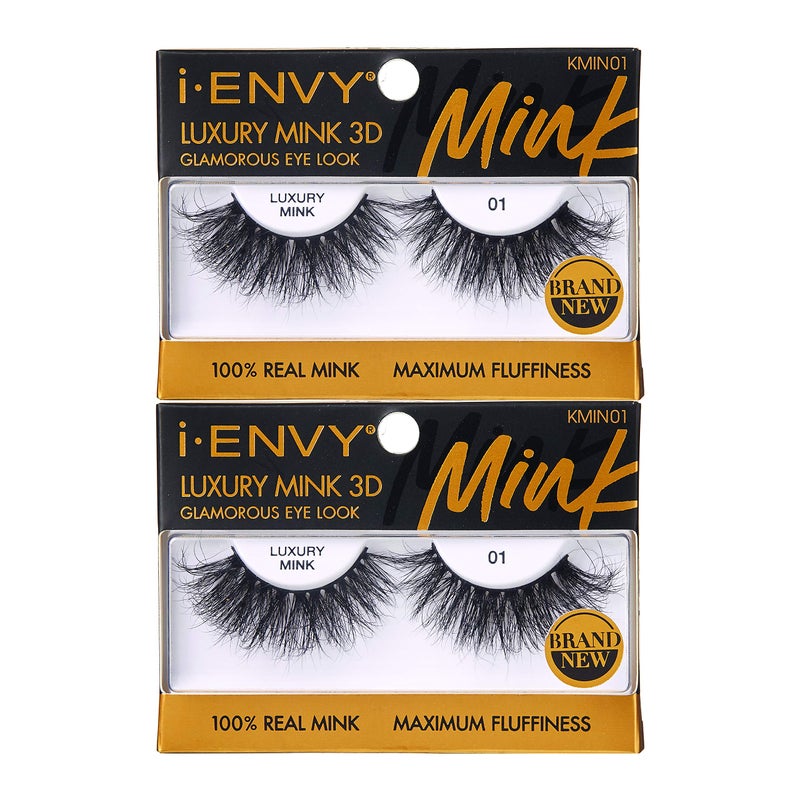 i.Envy i-ENVY Luxury Mink Collection False Eyelashes 100% Real Mink Glamorous Eye Look Lashes Maximum Fluffiness 3D Multi-Curl Angle (2 Pack) - Image 1