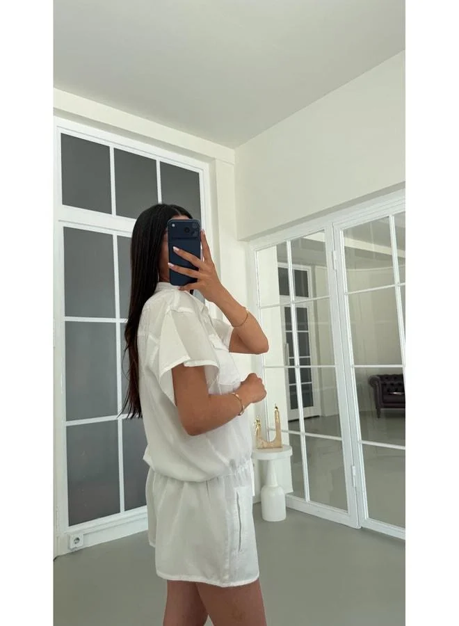 Gaus  White Elastic Waist Tencel Denim Romper GAUS-01816. for Women | Best Price UAE