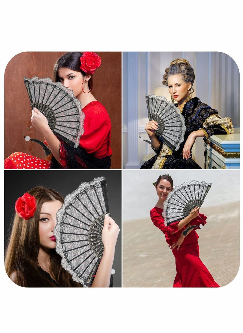 Y&D - Hand Fan Folding Lace Wedding Fans with Tassel Spanish Handheld Foldable Rave for Women Girls Dress up Costume Dancing Party Decoration 9.5 Inch Black - Image 1