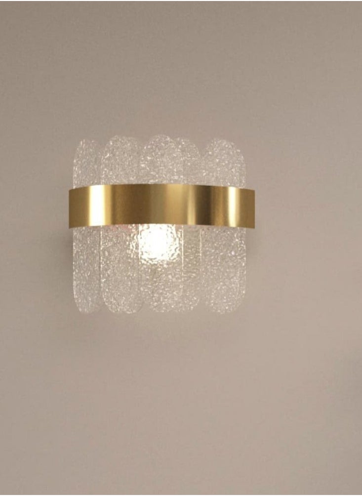 UCANDLE Transparent patterned glass wall plate with a luxurious golden frame, LED wall lighting for sitting rooms, living rooms and bedrooms  - Image 1